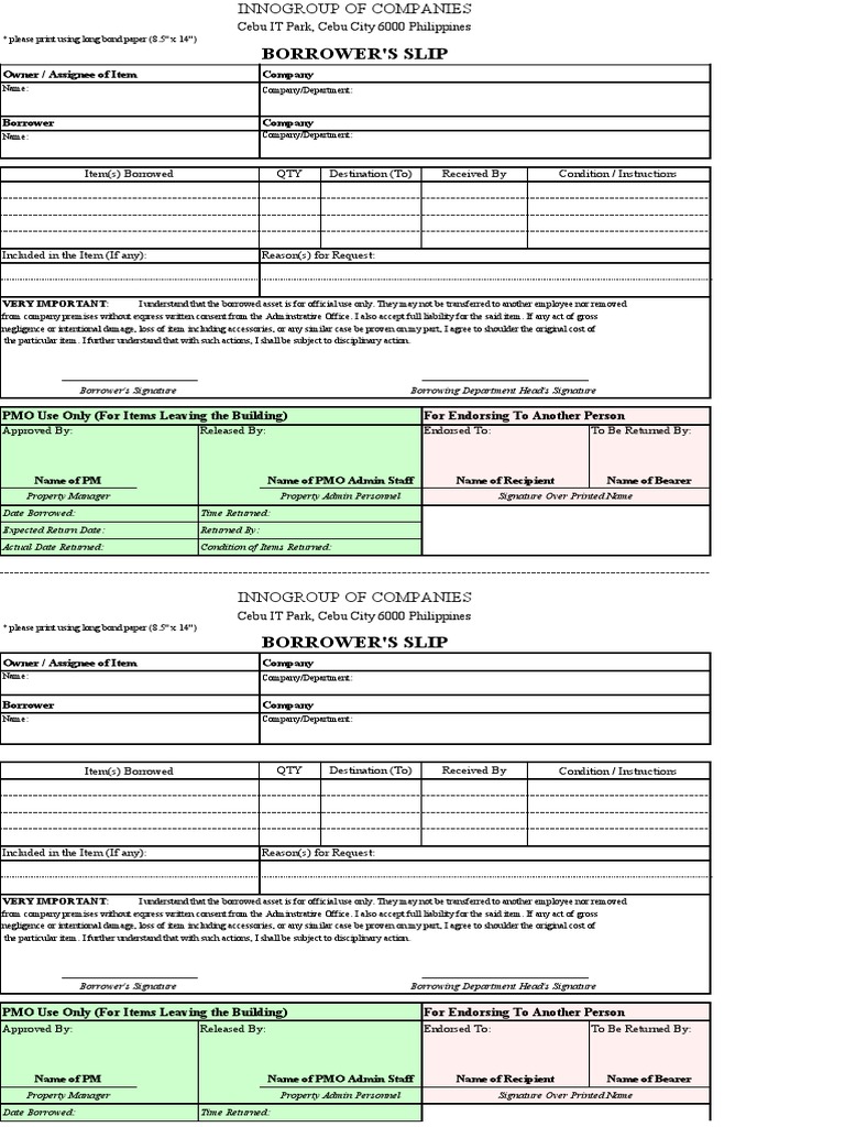 Borrowers Slip PDF Business Law Social Institutions