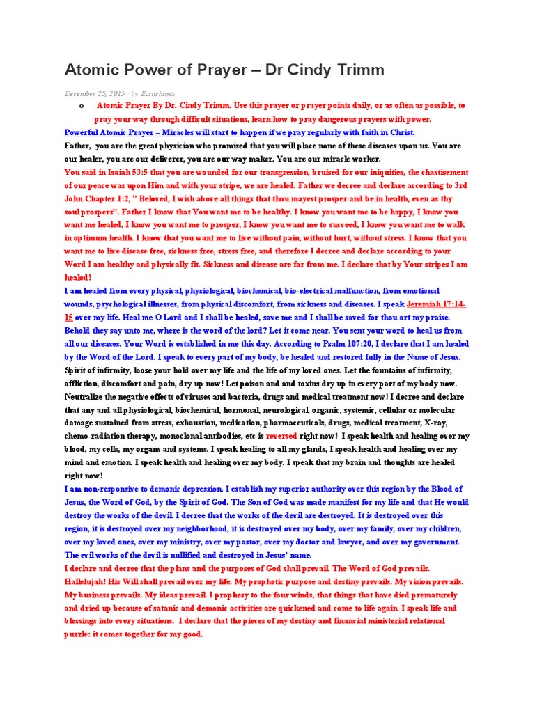 Atomic Power of Prayer DR Cindy Trimm December 25, 2015 Ezrachimts