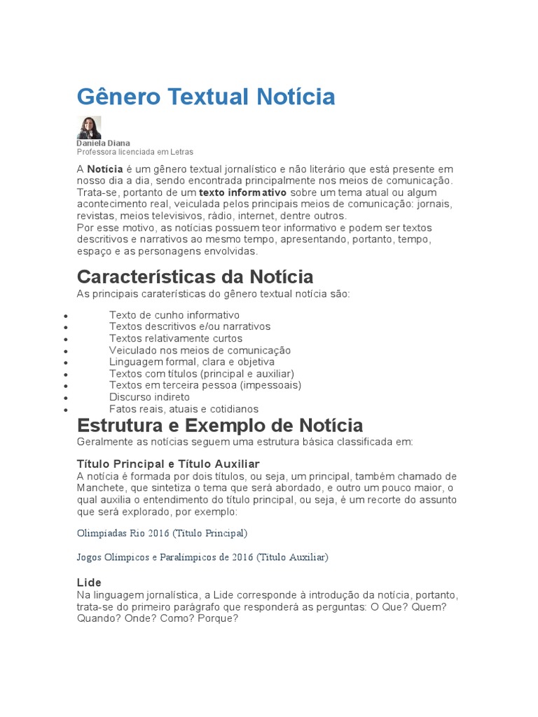 Características do Gênero Notícia | PDF | Jornalismo | Gênero