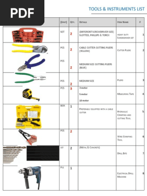 Tools Instruments List I N D Q U Pdf Industrial Processes Metalworking