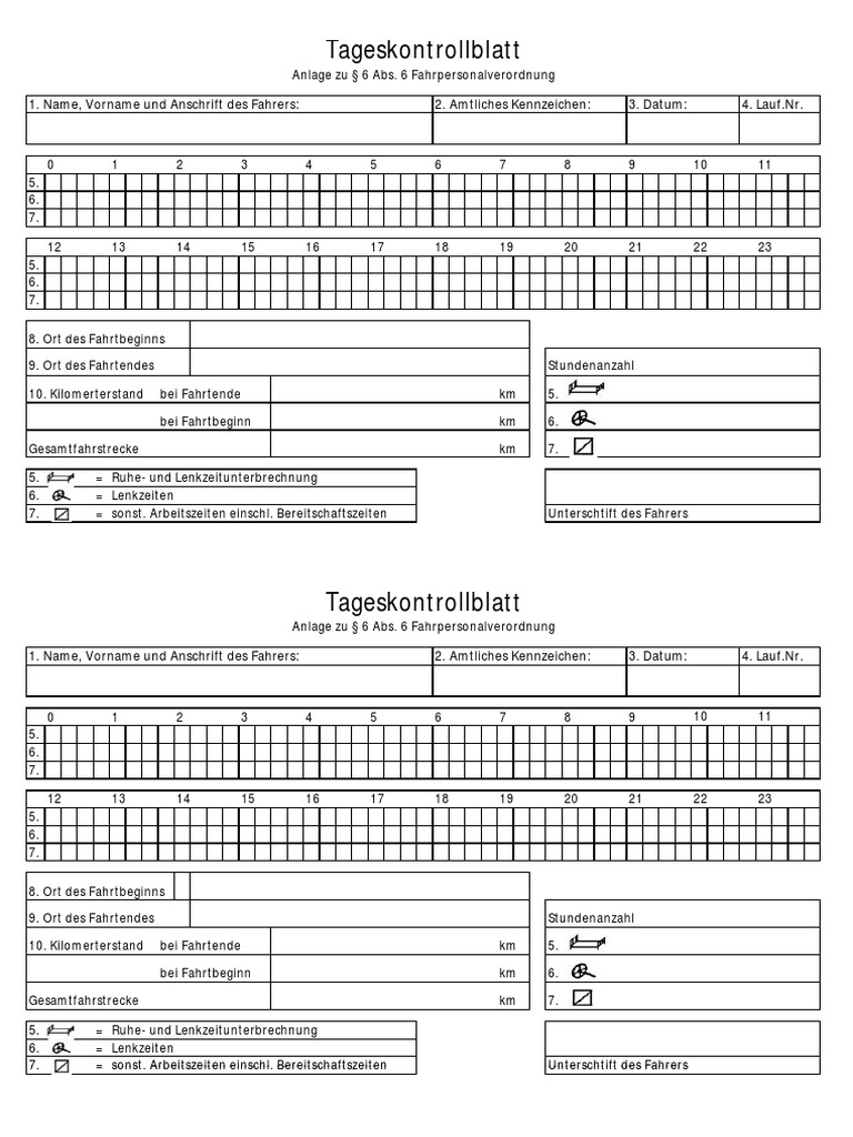 Tageskontrollblatt Zum Ausdrucken - BKZPKO