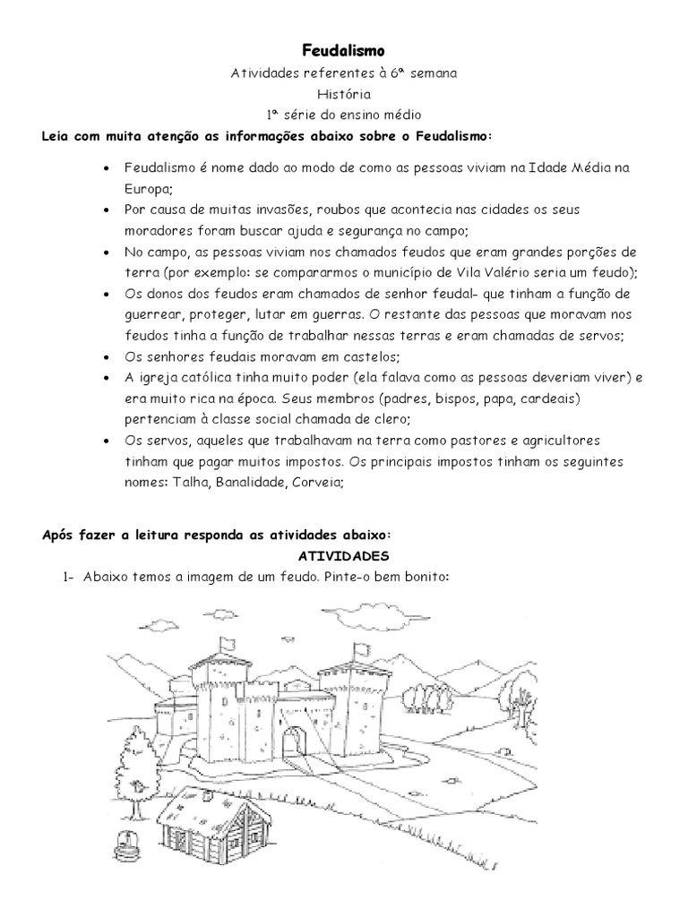Atividades Adaptadas: Feudalismo 6º Ano | PDF | Feudalismo | Clero