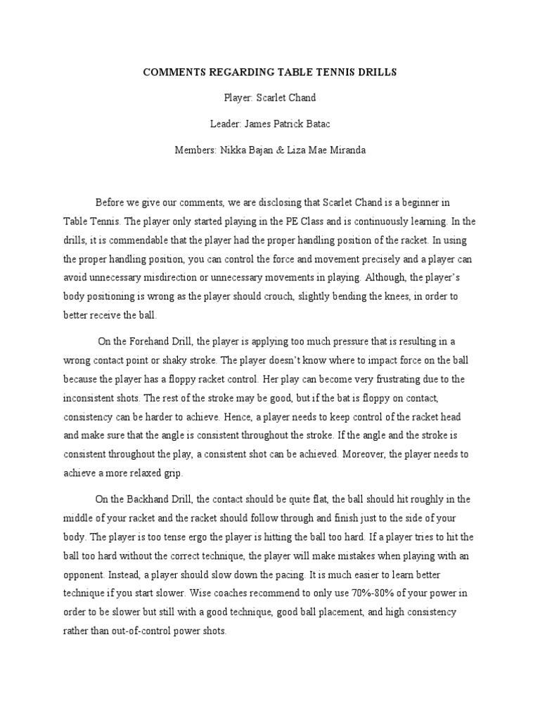 Comments Regarding Table Tennis Drills PDF Racquet Sports