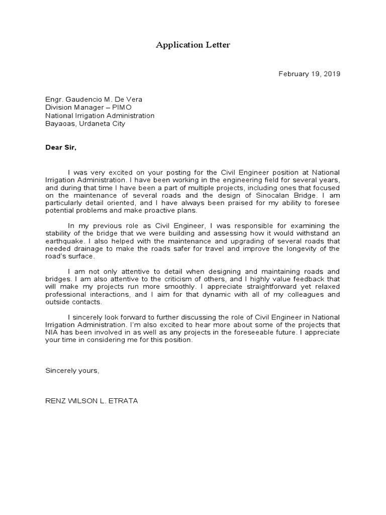 Application Letter: Dear Sir | PDF