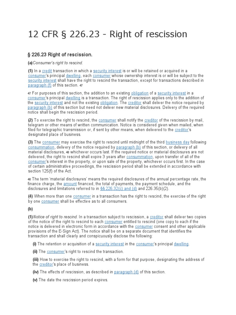 226.23 Right of Rescission | PDF | Hedge Fund | Credit
