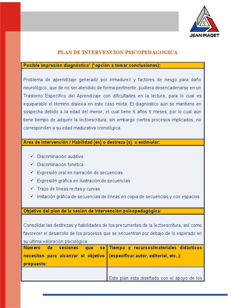 Plan de Intervención para Dificultades de Aprendizaje | PDF ...