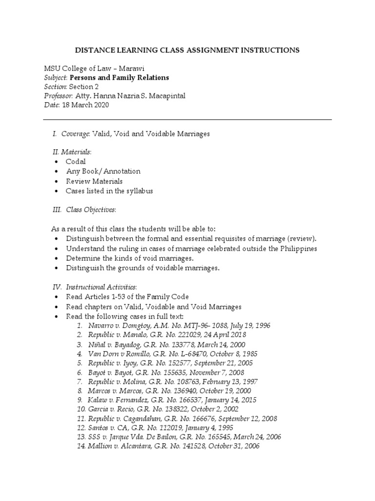 Distance Learning on Marriage Law | PDF | Annulment | Public Law