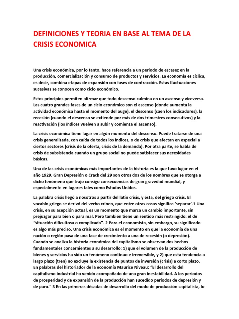 Etapas y causas de la crisis económica | PDF | Balance de pagos | Gran ...