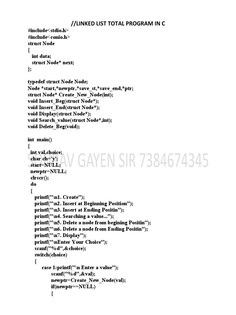 Linked List Total Program in C | PDF | Algorithms And Data Structures | C++