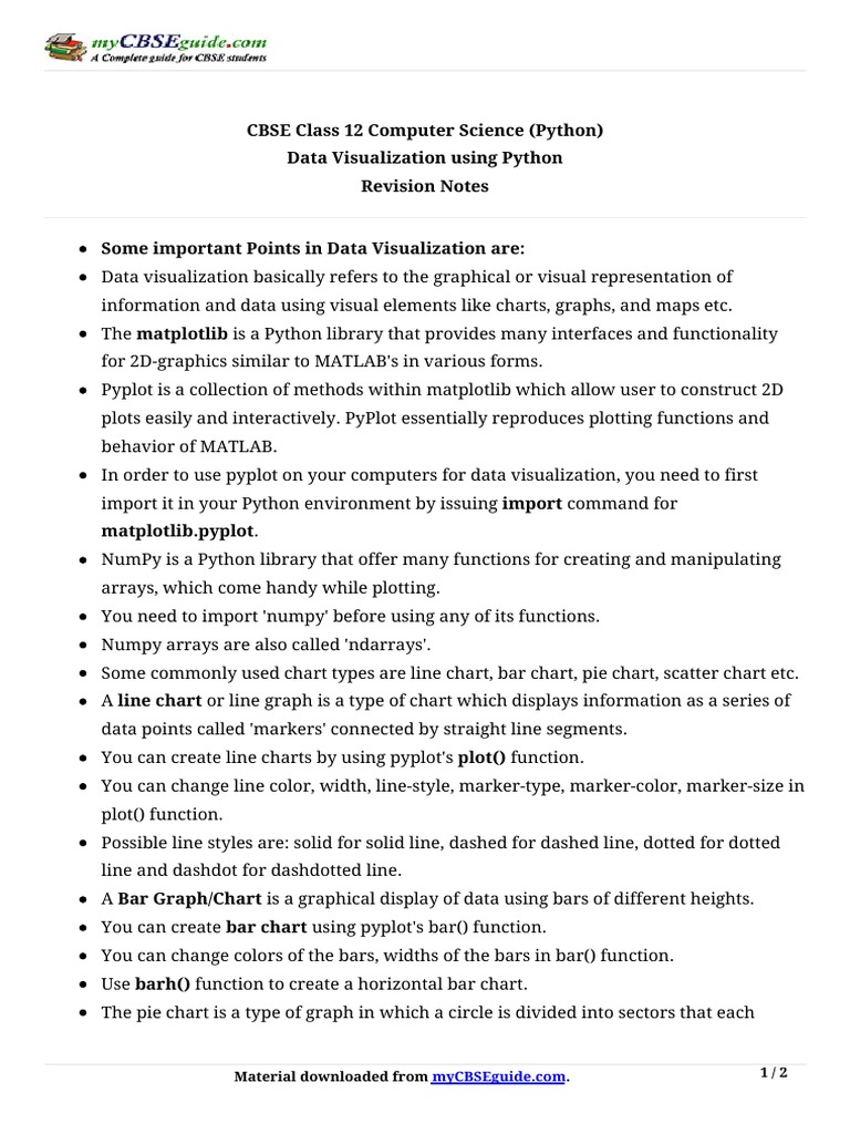 CBSE Class 12 Computer Science (Python) Data Visualization Using Python ...