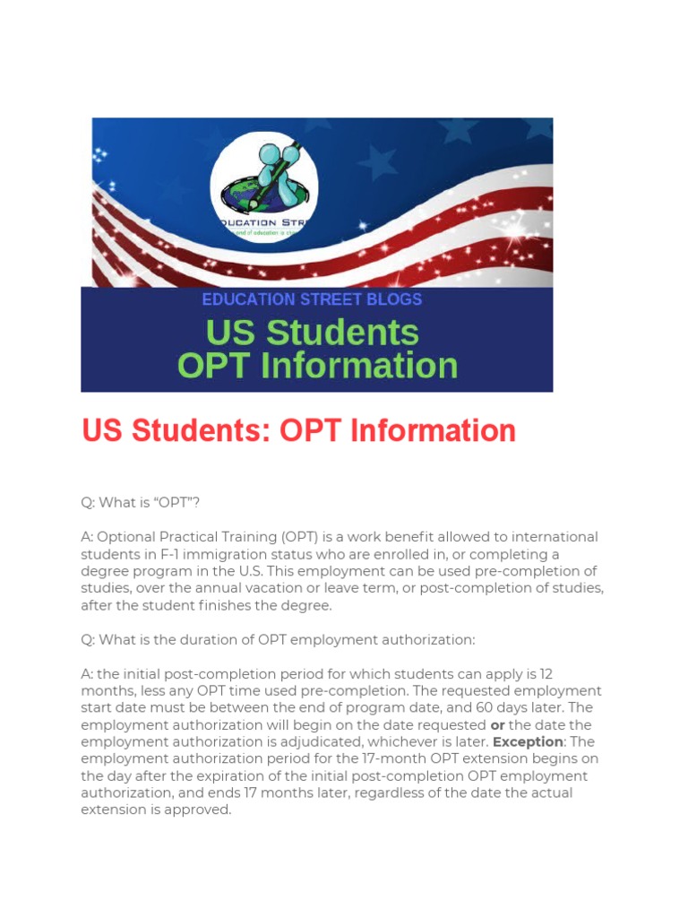 OPT Employment Guidelines for Students | PDF