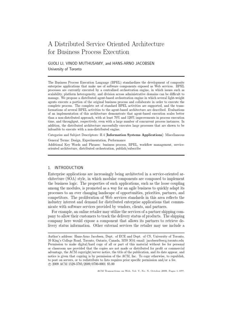 A Distributed Service Oriented Architecture For Business Process ...