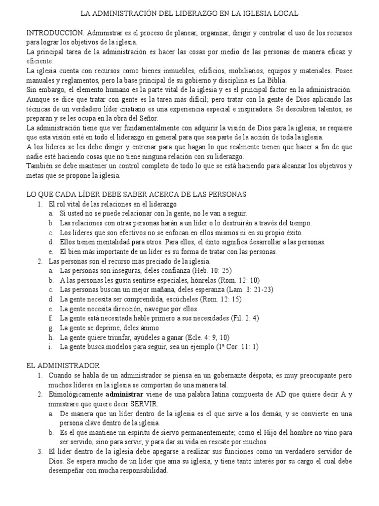 Liderazgo y Administración en la Iglesia | PDF | Diezmo | Liderazgo