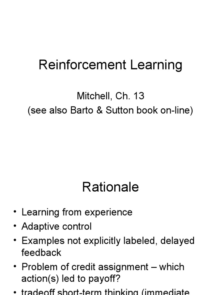 AN INTRODUCTION TO REINFORCEMENT LEARNING SUTTON AND BARTO 1998 intelligence overview