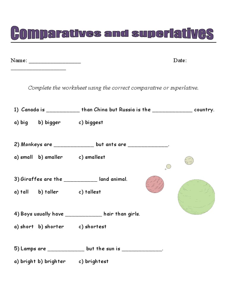 Comparatives and Superlatives 1 Worksheet Word | PDF