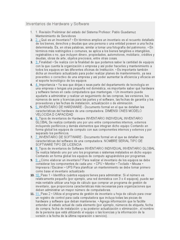 Inventario de Hardware y Software Eficaz | PDF | Hardware de la ...