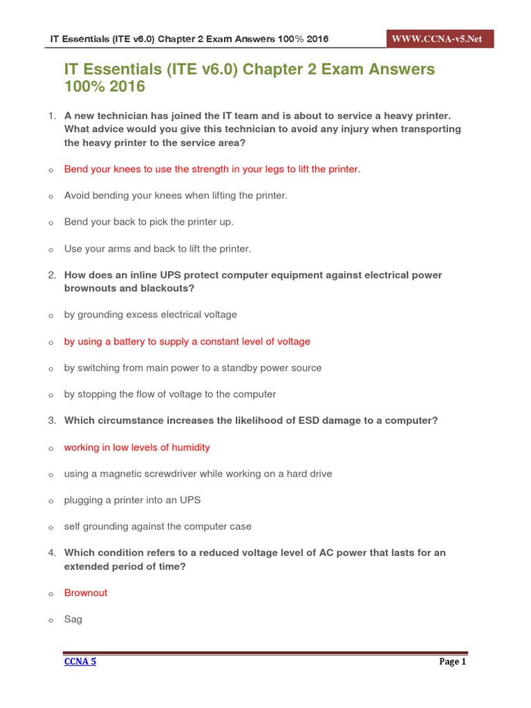 ITE v6.0 Chapter 2 Exam Answers 2016 | PDF | Electrostatic Discharge ...