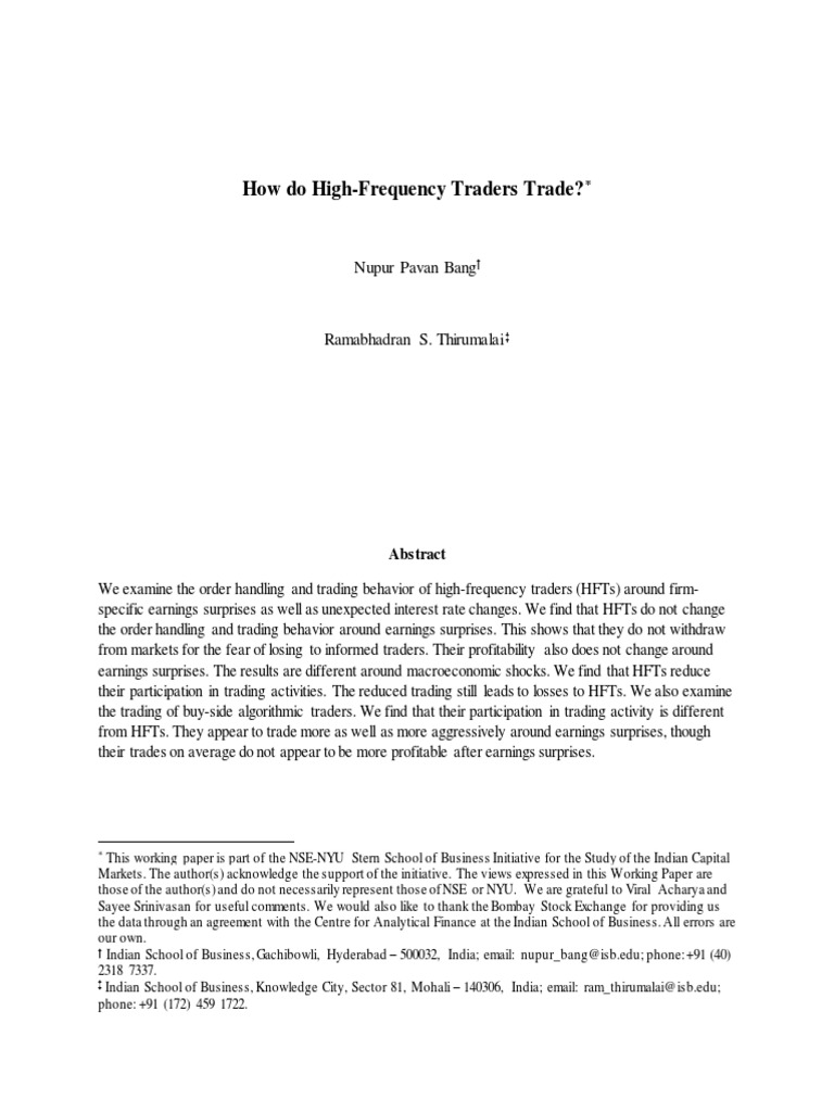 How Do HighFrequency Traders Trade? Nupur Pavan Bang PDF
