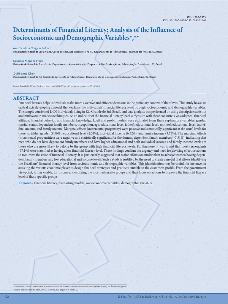 Determinants of Financial Literacy in Brazil | PDF | Financial Literacy ...