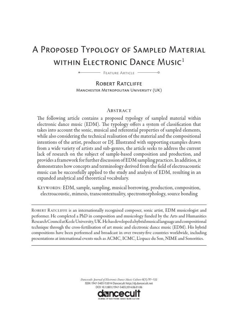 A Proposed Typology of Sampled Material Within Electronic Dance Music