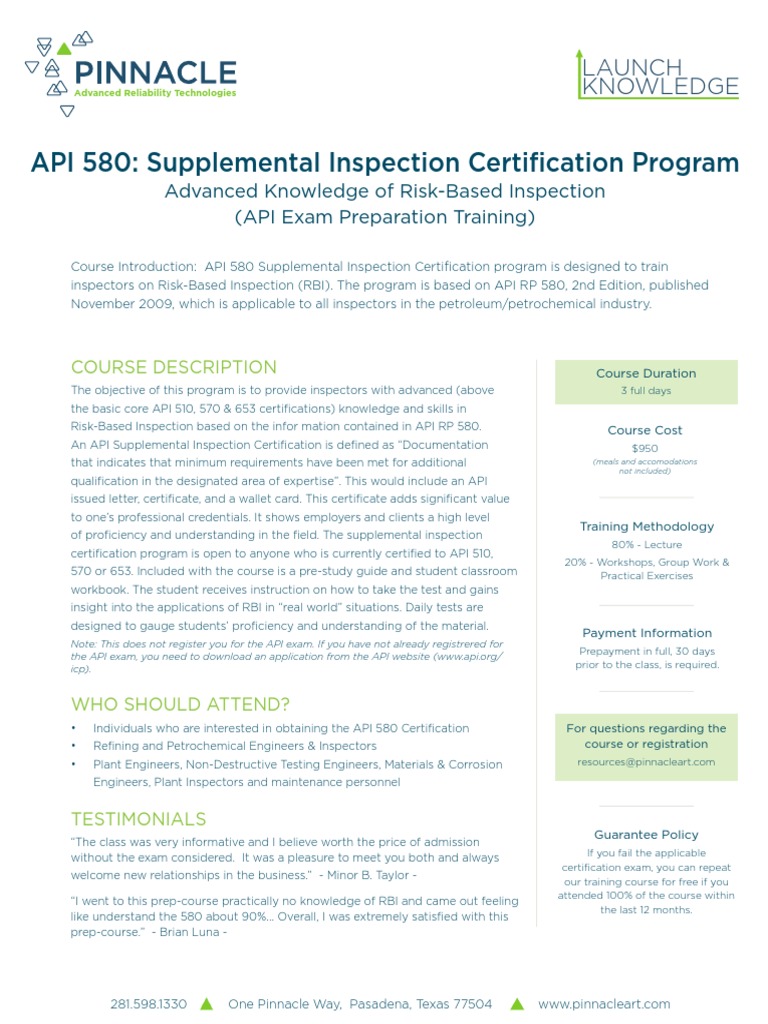 API 580 Risk-Based Inspection Training | PDF | Professional ...