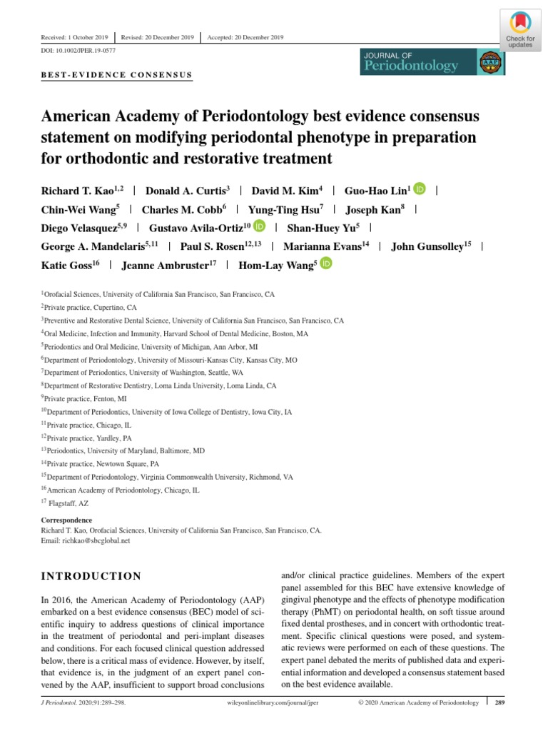 American Academy of Periodontology Best Evidence Consensus Statement On ...