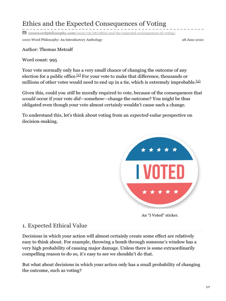 Ethics and The Expected Consequences Ofvoting | PDF | Voting | Social ...