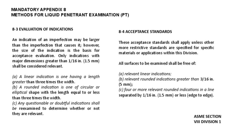 ASME VIII Div 1 Appendix 8 Indications | PDF