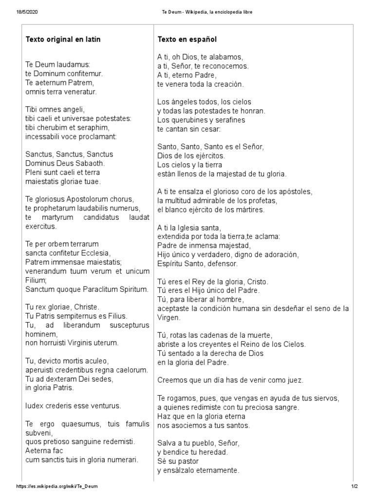 Te Deum - Texto Latín - Español (1) | PDF | Creencia religiosa y ...