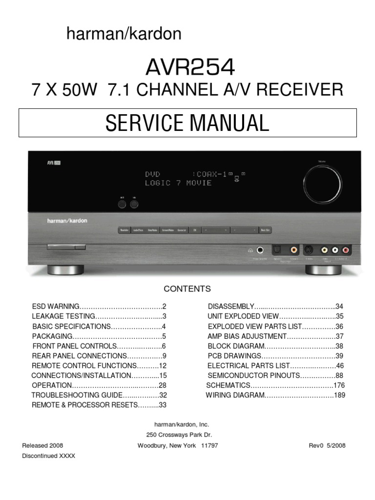 Harman/Kardon AVR 254 Service Manual) | Video | Hdmi