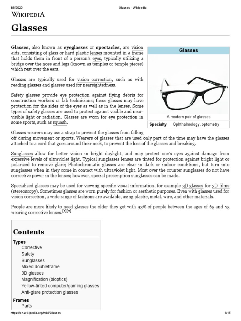 Glasses: Glasses, Also Known As Eyeglasses or Spectacles, Are Vision ...