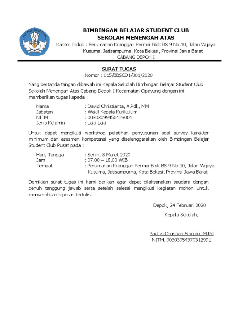 Contoh Surat Tugas Guru Pdf