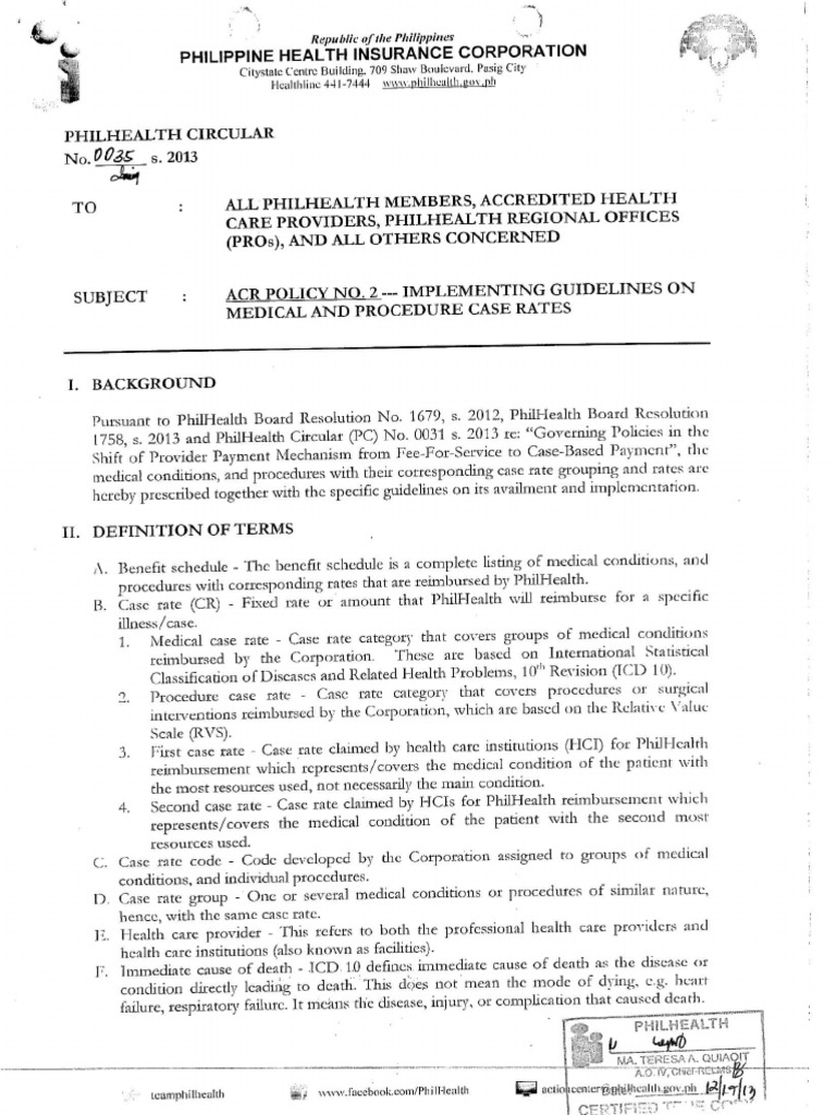 PhilHealth Case Rate Guidelines | PDF | Finance & Money Management ...