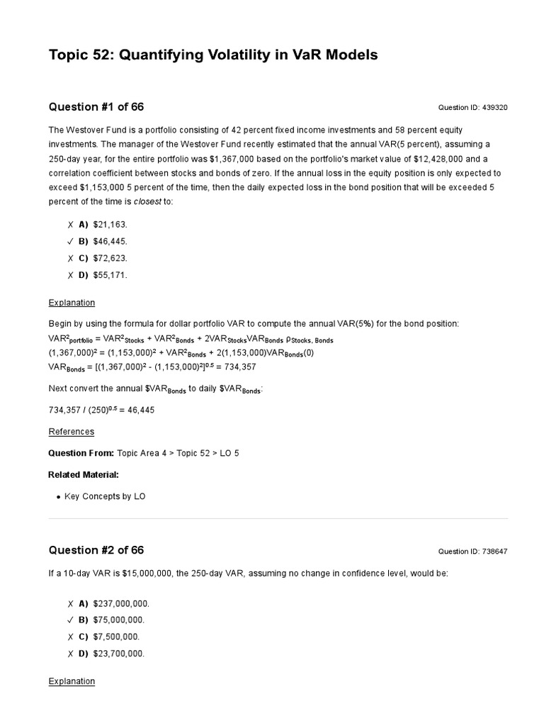 Topic 52 Quantifying Volatility in VaR Models - Answers PDF | PDF ...