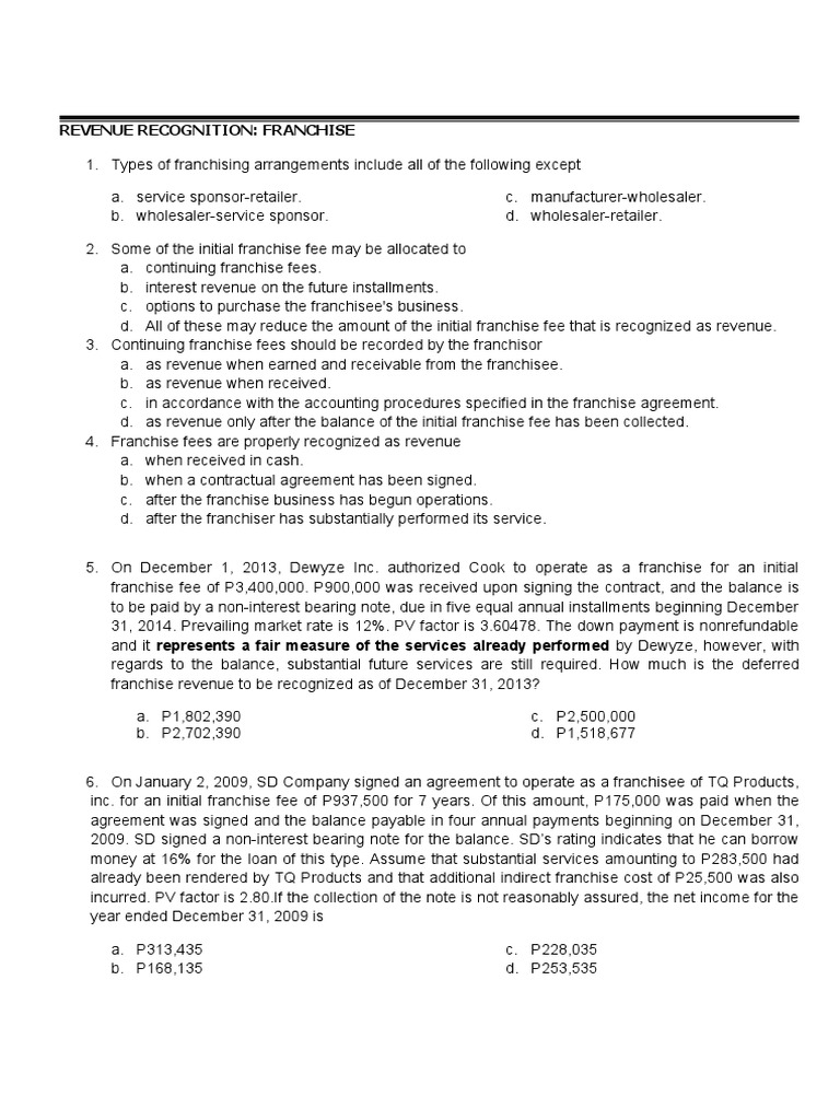 Franchise Revenue Recognition Guidelines | PDF | Franchising | Supply ...
