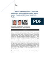 The Influence of Personality and Chronotype On Distance Learning Willingness and Anxiety Among Vocational High School Students in Turkey