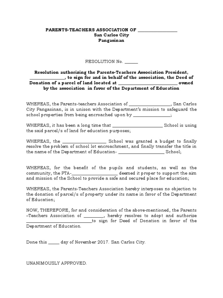 PTA Resolution for Land Donation | PDF | Science & Mathematics