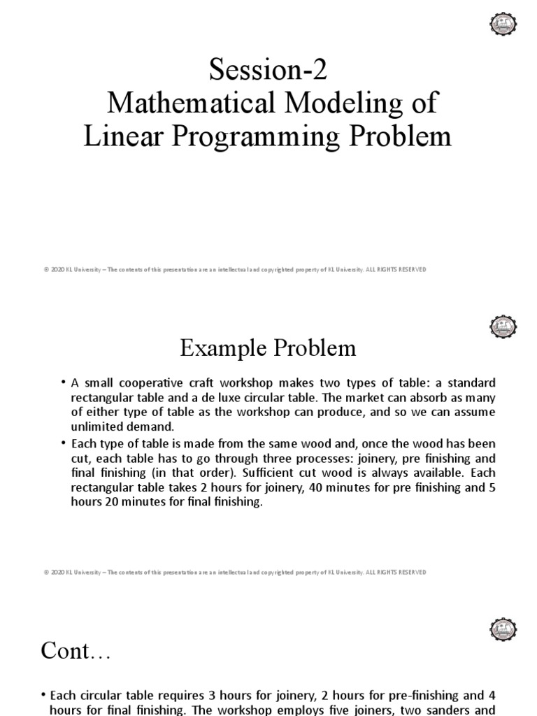 Session-2 Mathematical Modeling of Linear Programming Problem | PDF ...