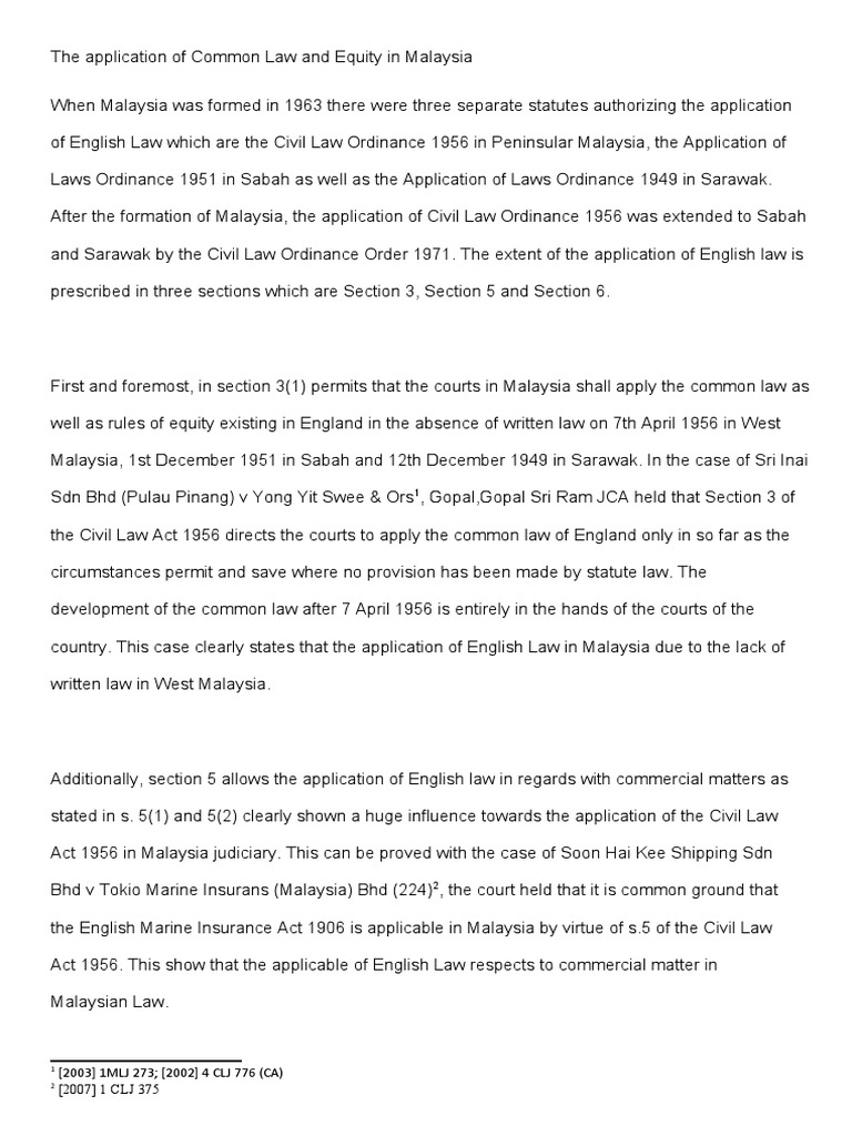 The Application Of Common Law And Equity In Malaysia Precedent Common Law