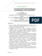 Ley de La Empresa Pública Nacional Estratégica de Yacimientos de Litio Bolivianos - YLB