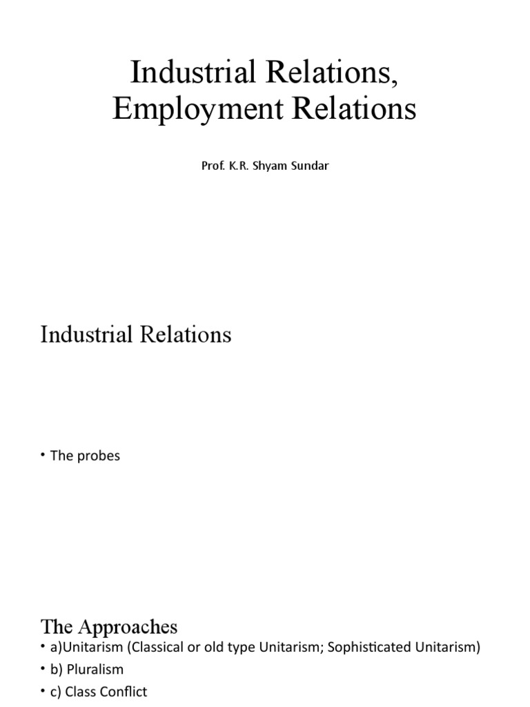Lecture 1 Industrial Relations Employment Relations Pdf Industrial