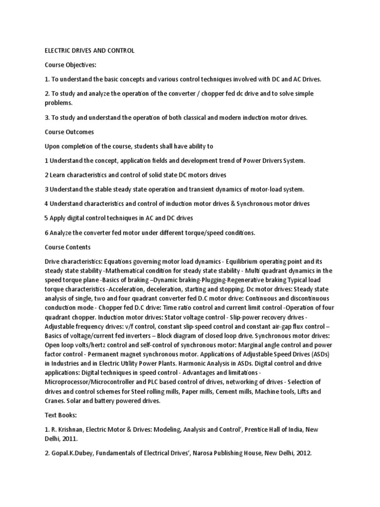 Electric Drives and Control PDF Electric Motor Steady State