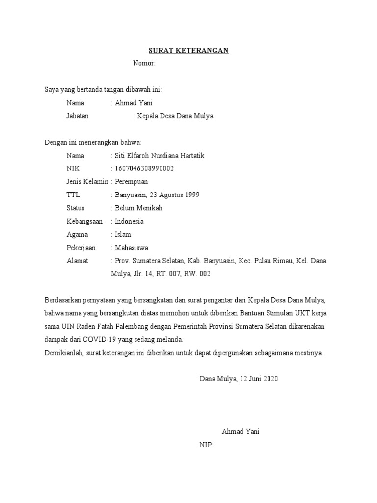 Surat Keterangan Terdampak Covid Pdf