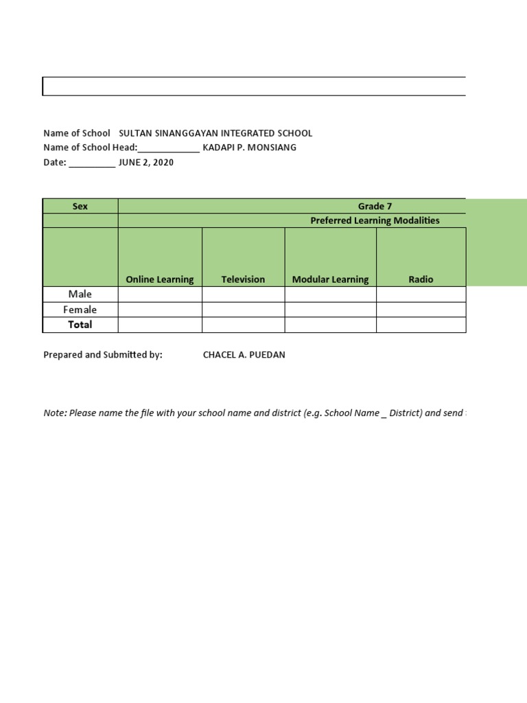 Template For Daily Enrolment Data | PDF | Educational Years | Childhood