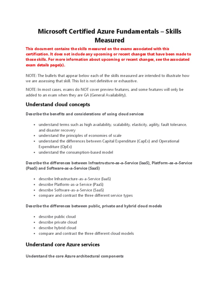 Microsoft Certified Azure Fundamentals Skills Measured | PDF ...