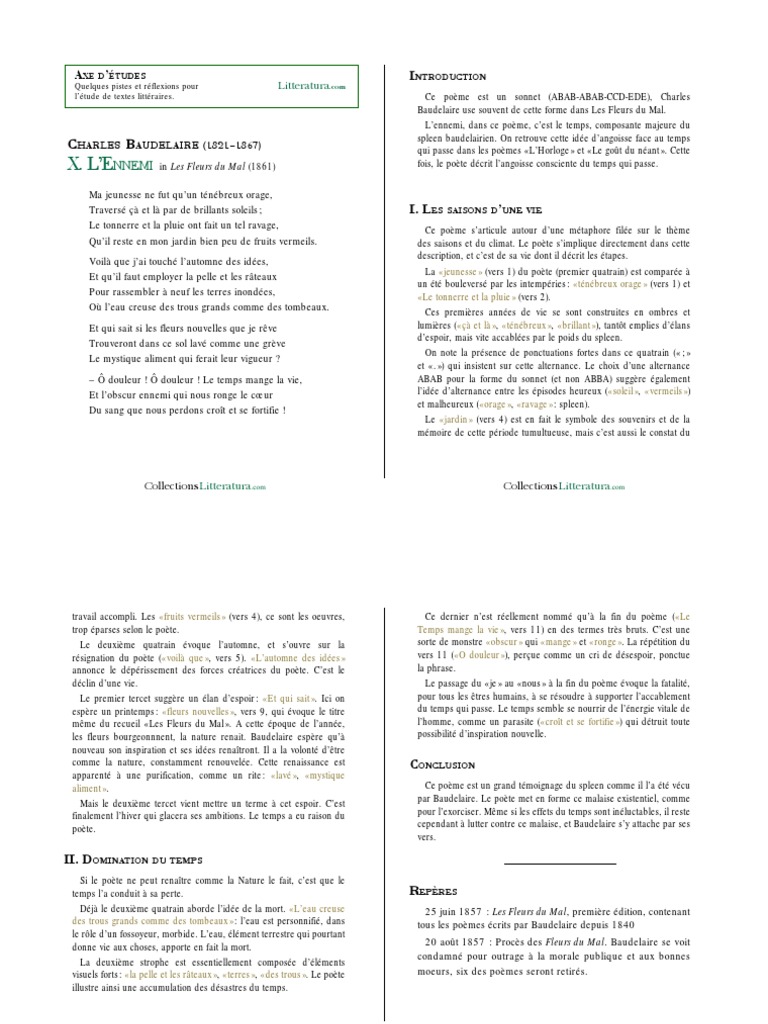 X L Ennemi Les Fleurs Du Mal Charles Baudelaire