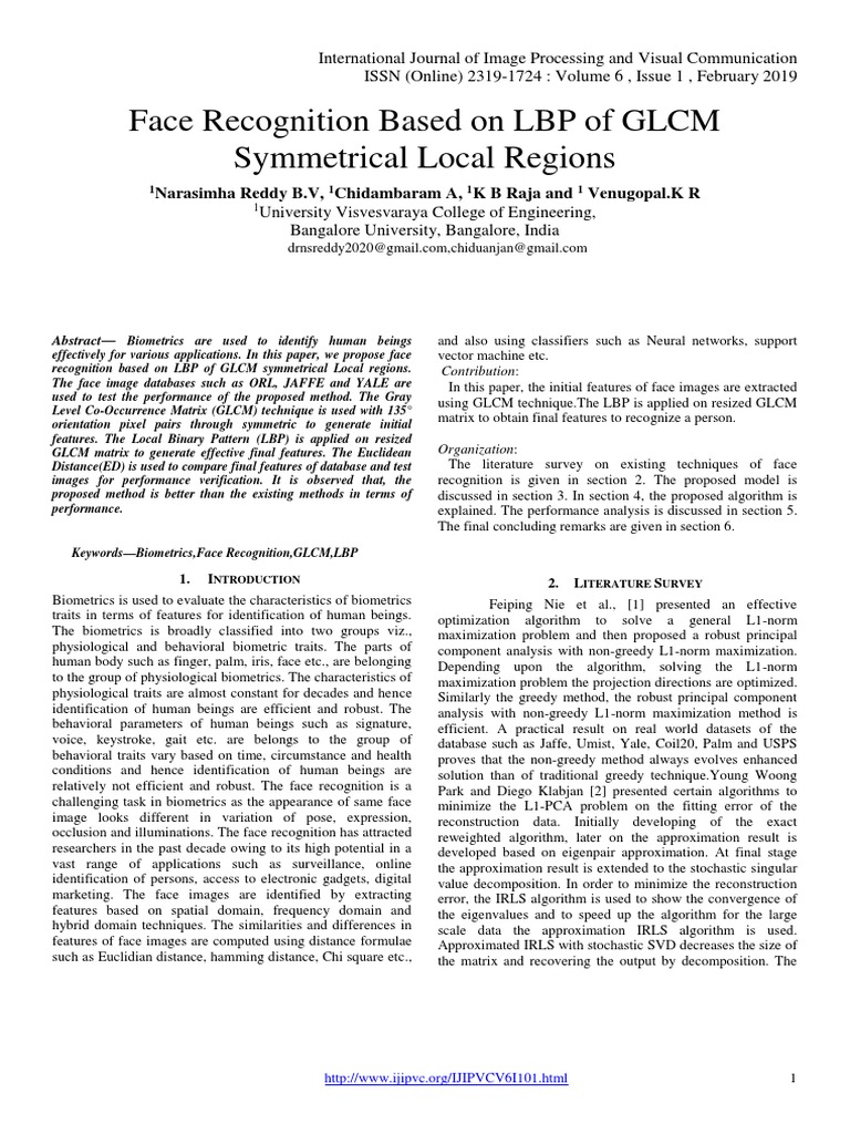 Face Recognition Based On LBP of GLCM Symmetrical Local Regions | PDF ...