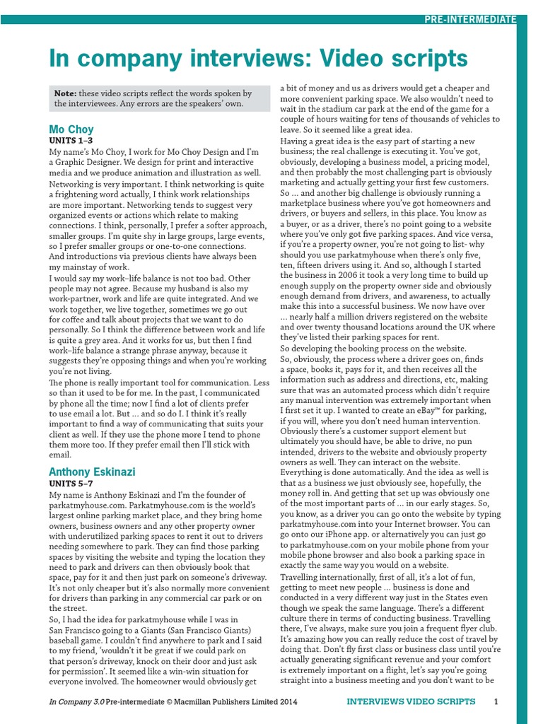 In Company Interviews: Video Scripts: Mo Choy | PDF | Internet | Websites