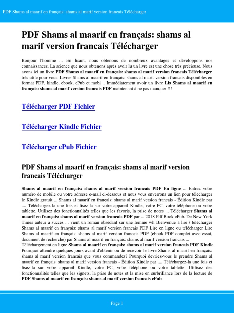 Shams Al Maarif En Francais Pdf Gratuit Shams Al Maarif en Francais Shams Al Marif Version Francais PDF | PDF |  Kindle d'Amazon | Services en ligne