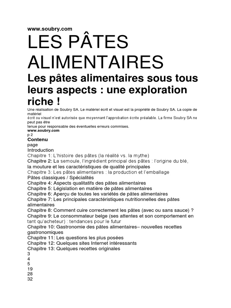 Variétés et histoire des pâtes alimentaires | PDF | Blé | Pâtes